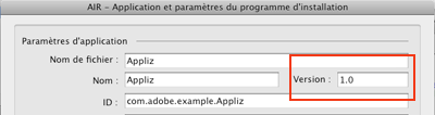 Numéro de version d'une application Air